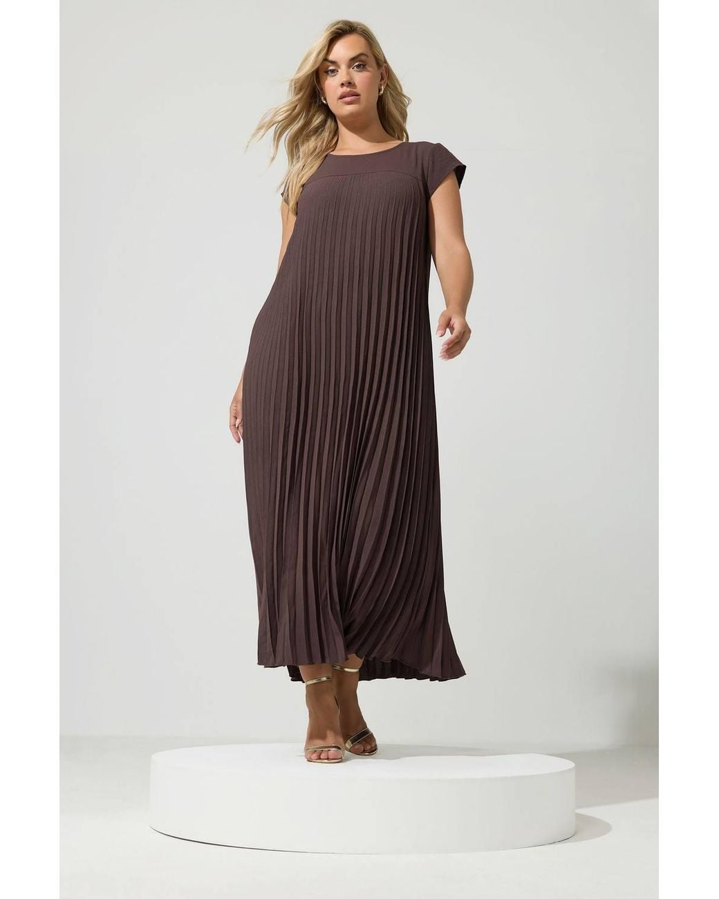 Yours Brown Pleated Maxi Dress