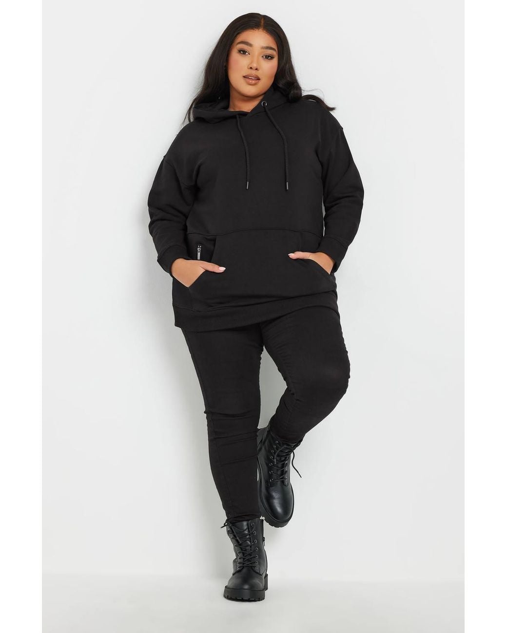 Yours Black Zip Detail Hoodie