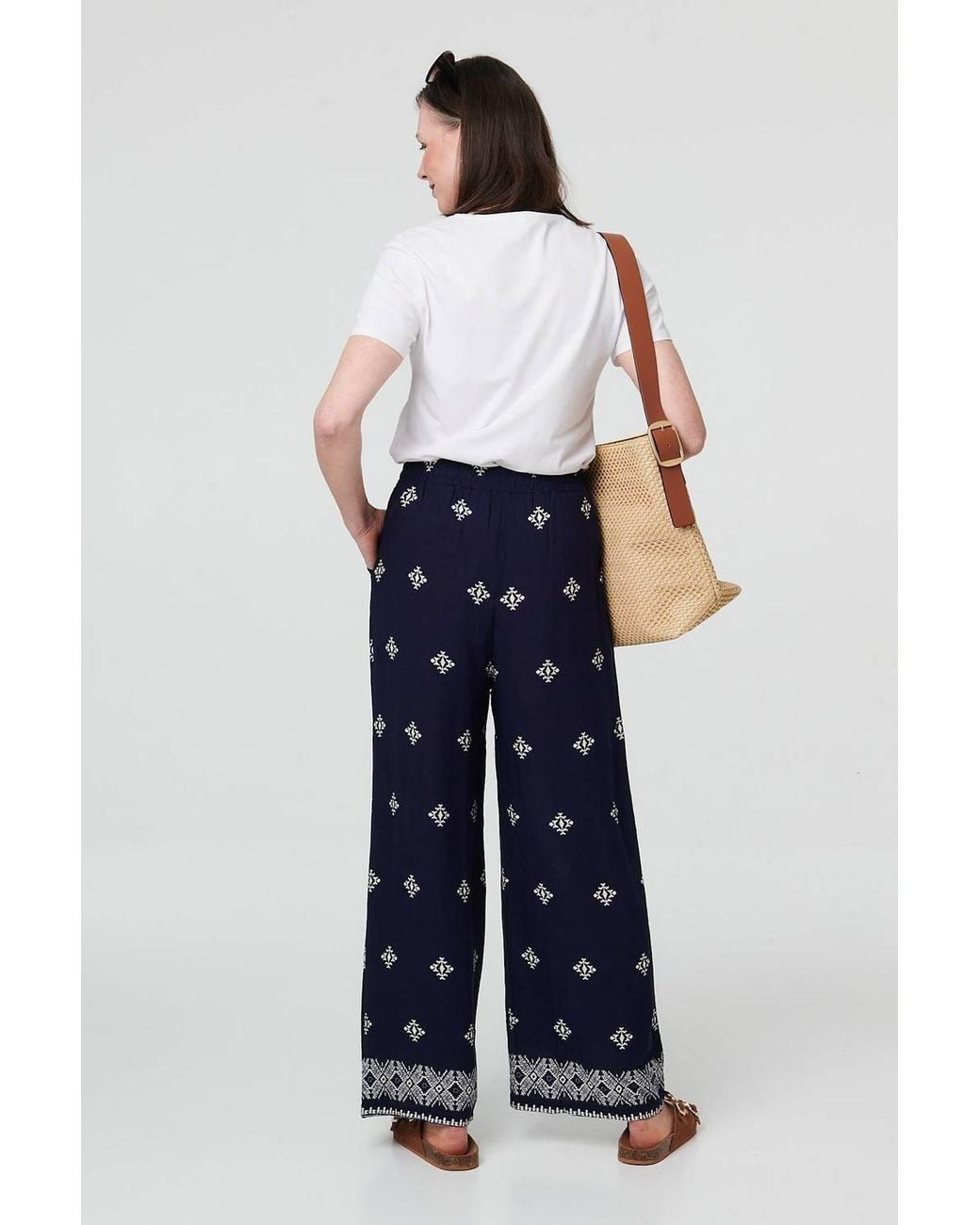 Izabel London Blue Printed High Waist Drawstring Trousers