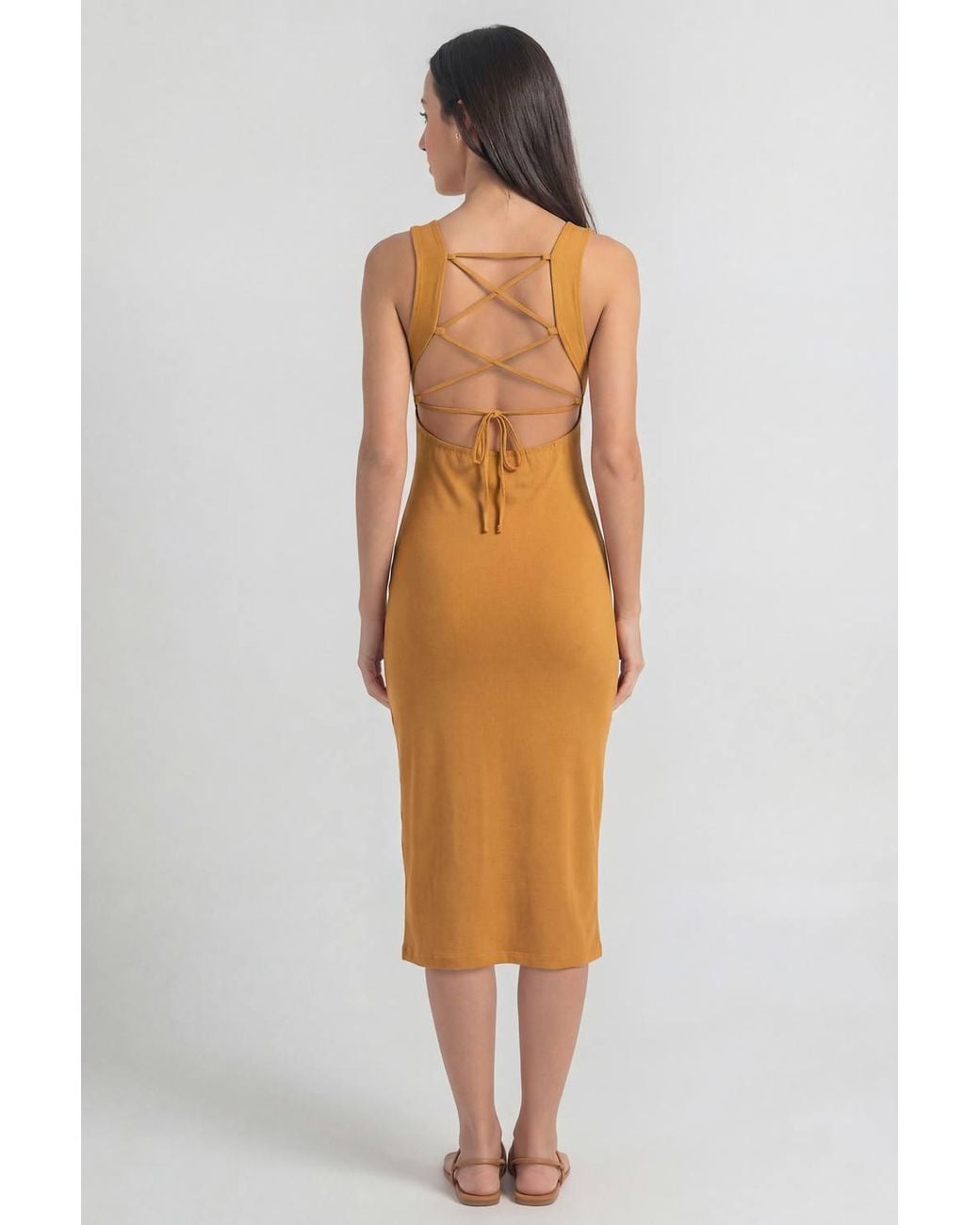Enorsia Orange Premium Cotton Sleeveless Jersey Summer Dress
