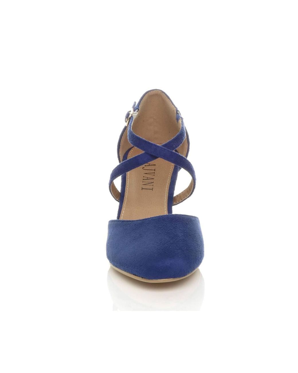 AJVANI Blue Mid Heel Crossed Straps Court Shoes