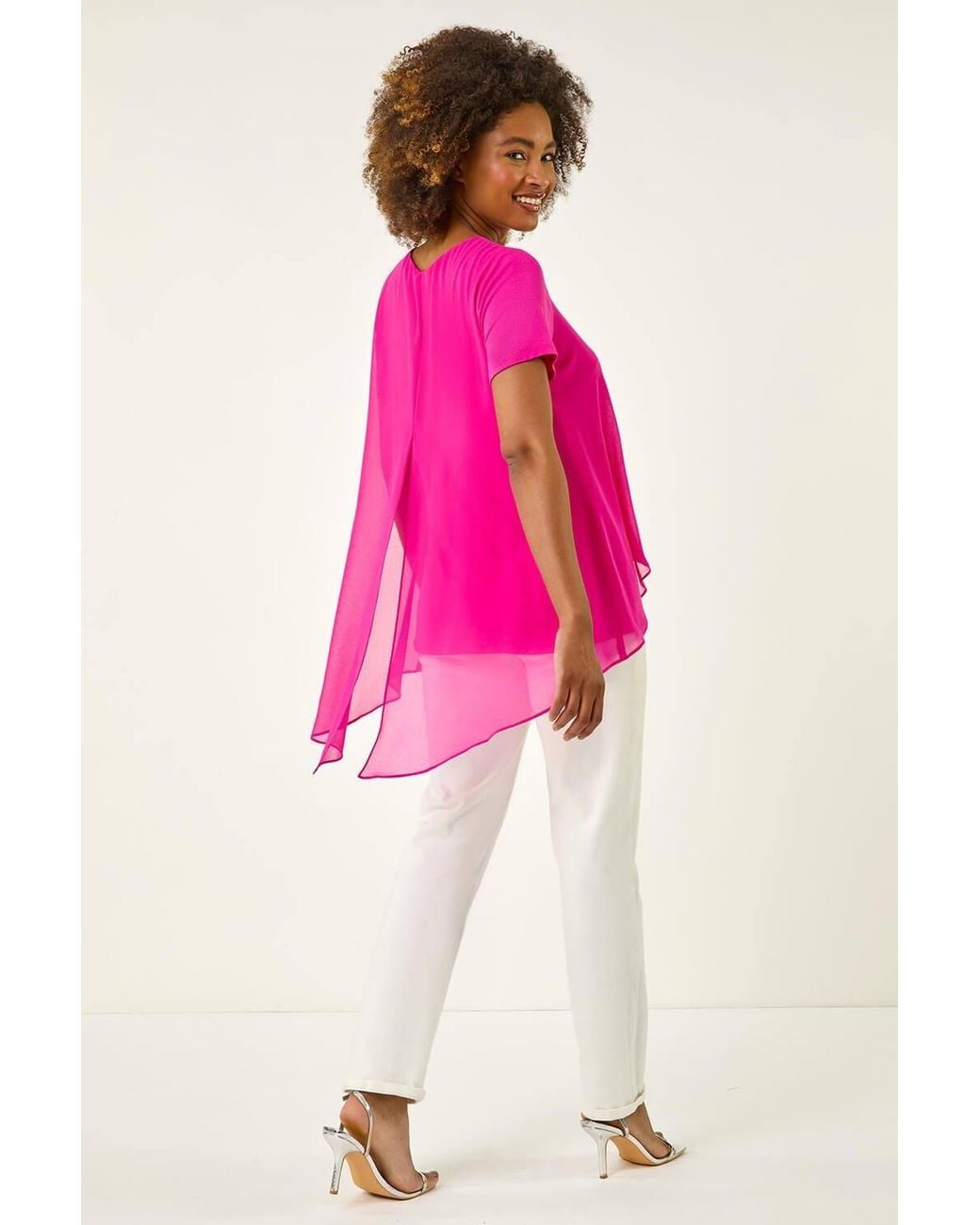 Roman Pink Ring Front Chiffon Overlay Top