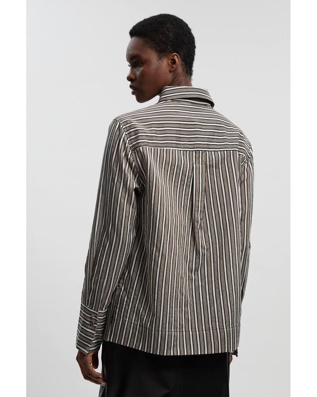 Karen Millen Gray Poplin Stripe Bib Woven Shirt