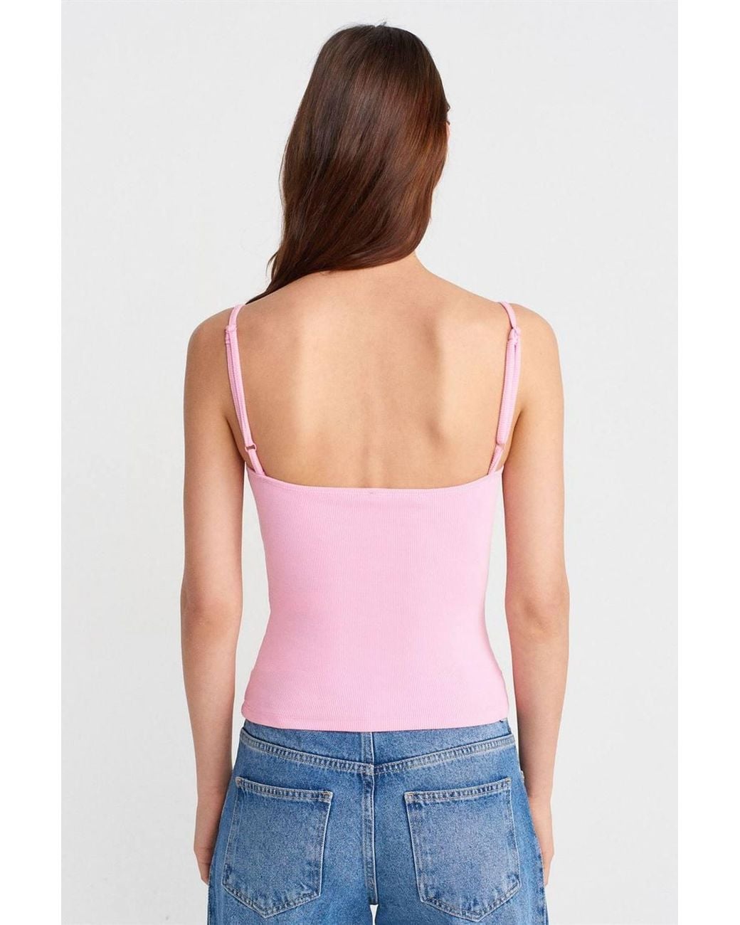 Dilvin Pink Slim Fit Lace Knit Cami Blouse