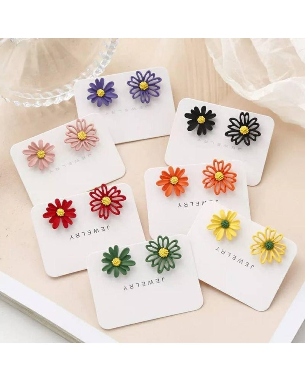 The Colourful Aura Green Colourful Daisy Sun Flower Floral Stud Earrings
