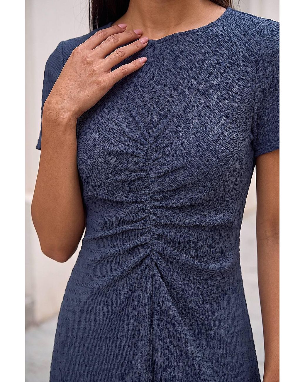 Roman Blue Petite Ruched Dress