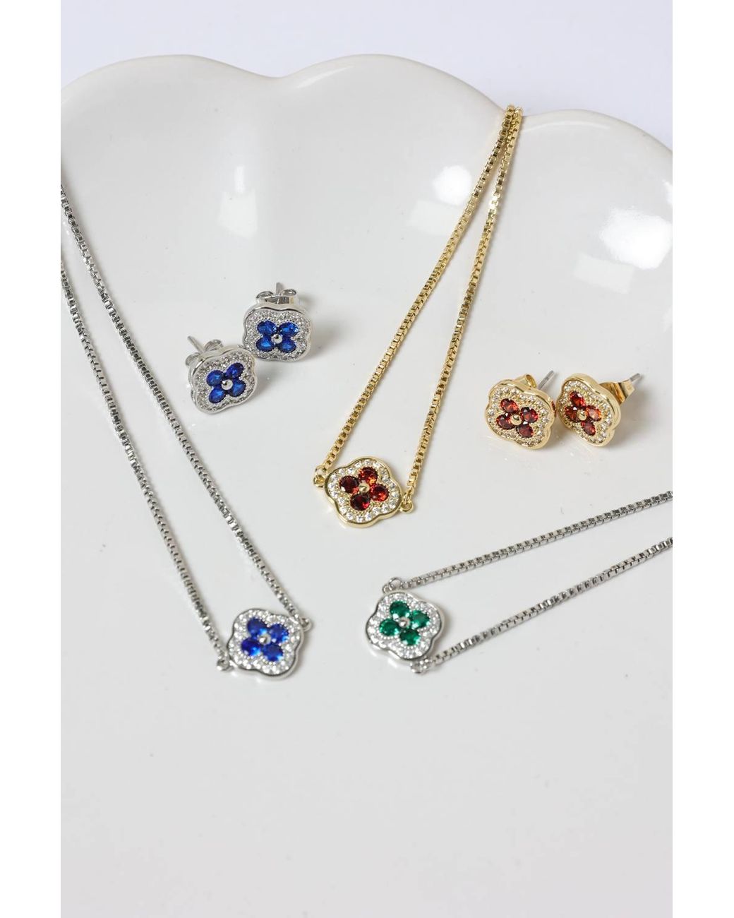 Jon Richard Blue Rhodium Plated Crystal & Sapphire Clover Studs