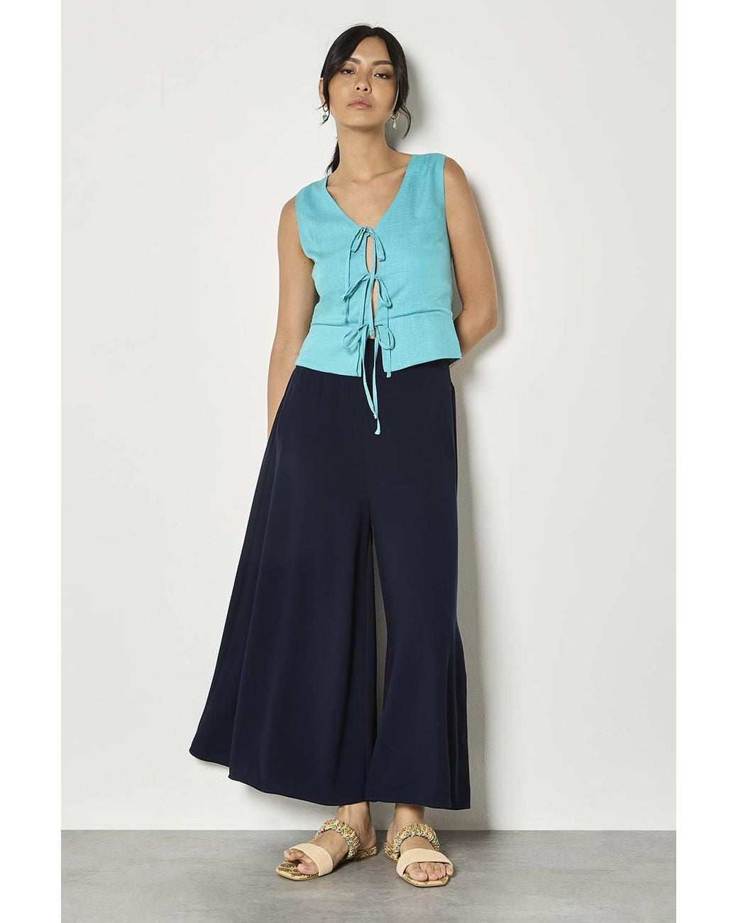 Apricot Blue Fluid Wide-Leg Trousers