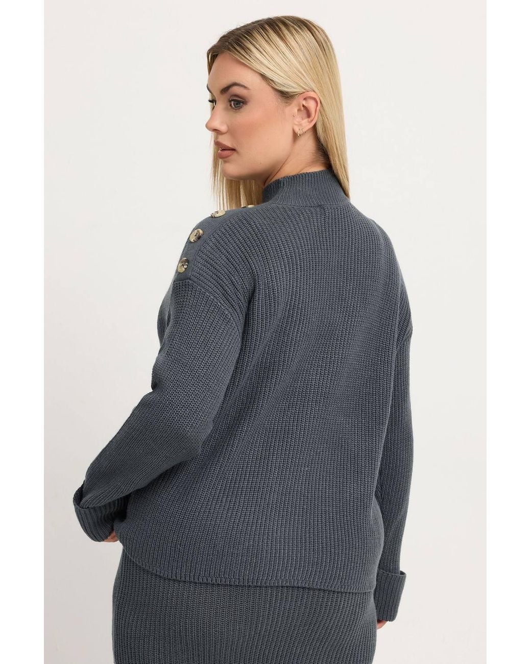 Yours Blue High Neck Knitted Jumper