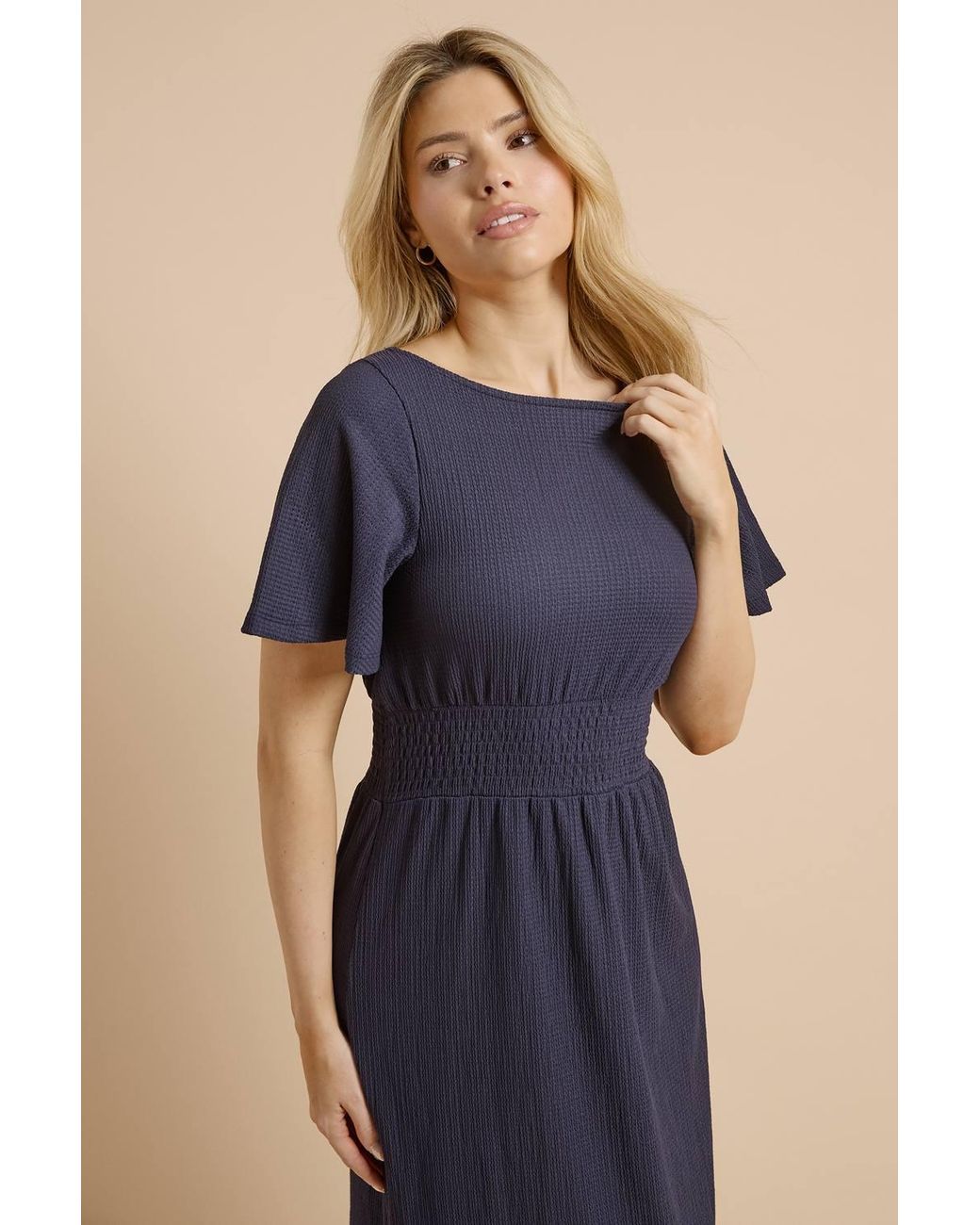 Dorothy Perkins Blue Shirred Waist Short Sleeve Midi Dress