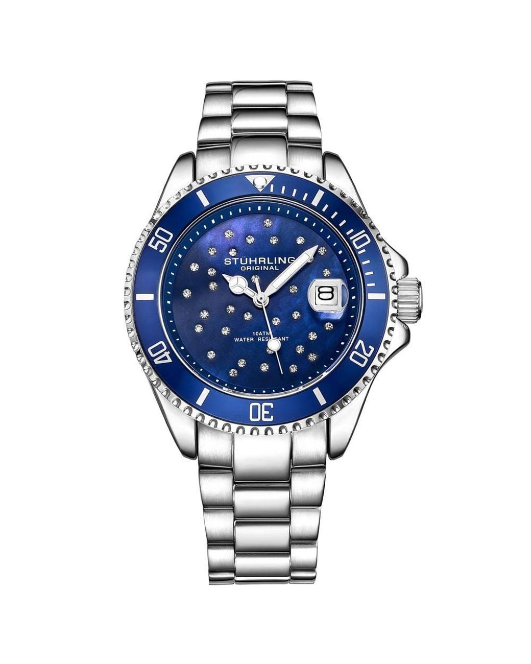 Stuhrling Blue Starsea Ladies' Quartz Fashion Diver Watch W/ Stainless Steel Link Bracelet