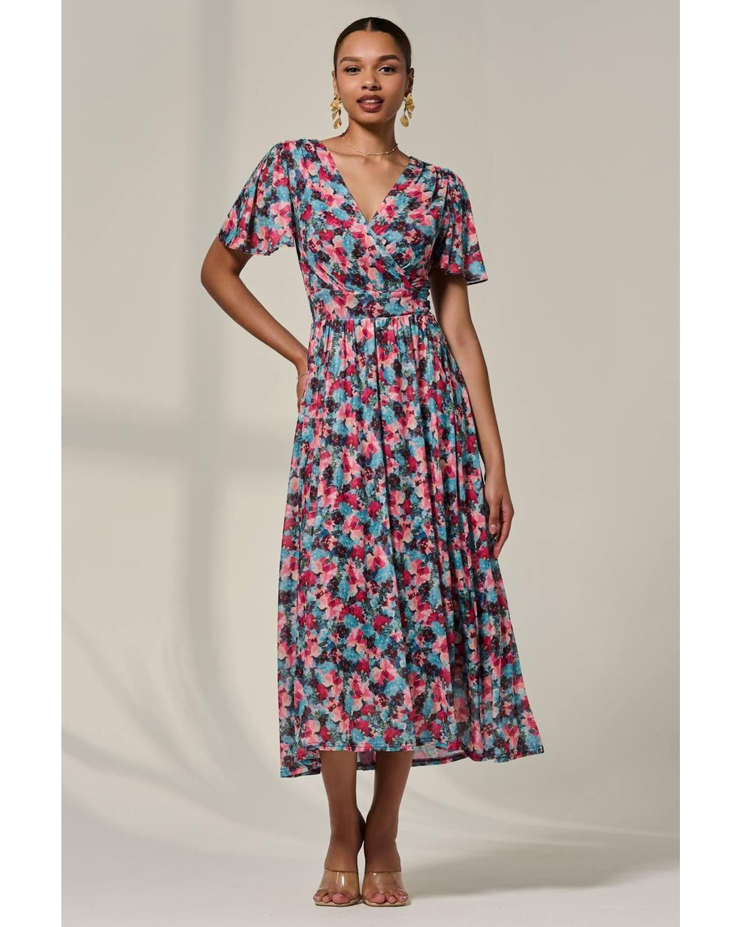Jolie Moi Multicolor Wrap Front Mesh Maxi Dress