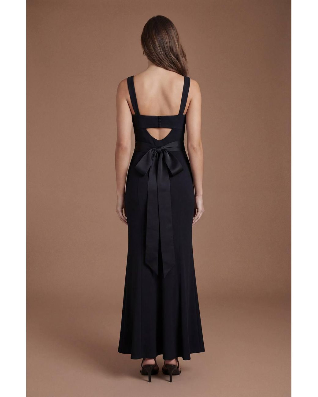 Coast Black Strappy Satin Bridesmaid Dress With Tie Back Detail