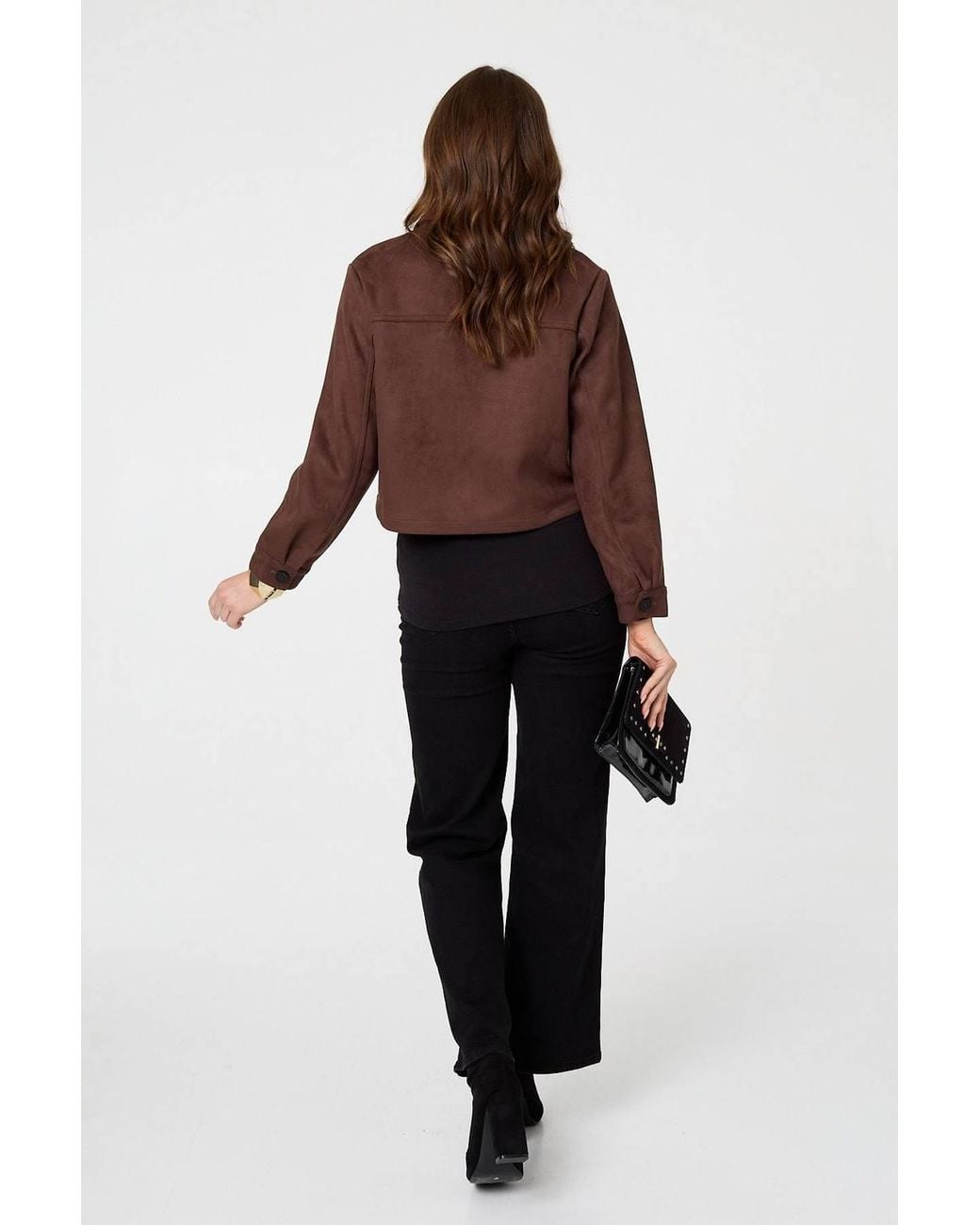 Izabel London Brown Faux Suede Cropped Boxy Jacket