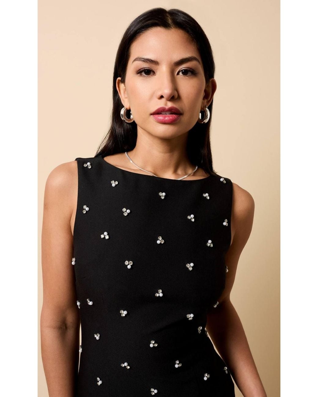 Little Mistress Natural Embelished Scallop Hem Mini Dress