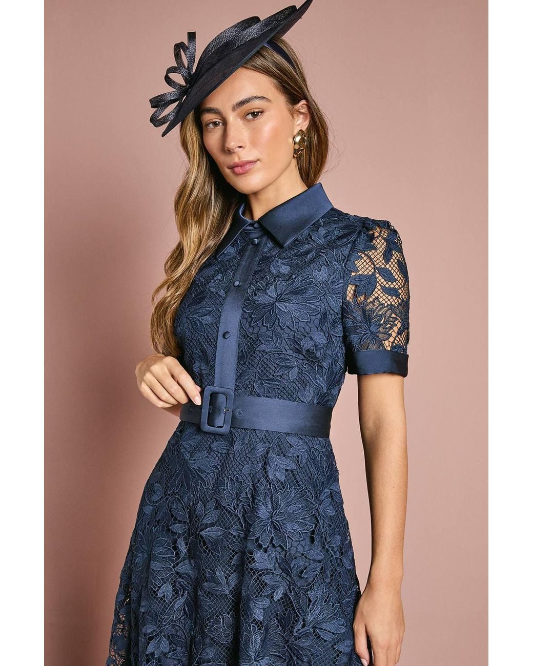 Coast Blue Satin Trim Lace Shirt Midi Dress