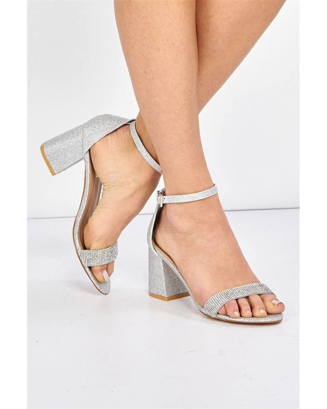 Miss Diva Metallic Asti Block Heel Ankle Strap Mesh Fabric Sandals