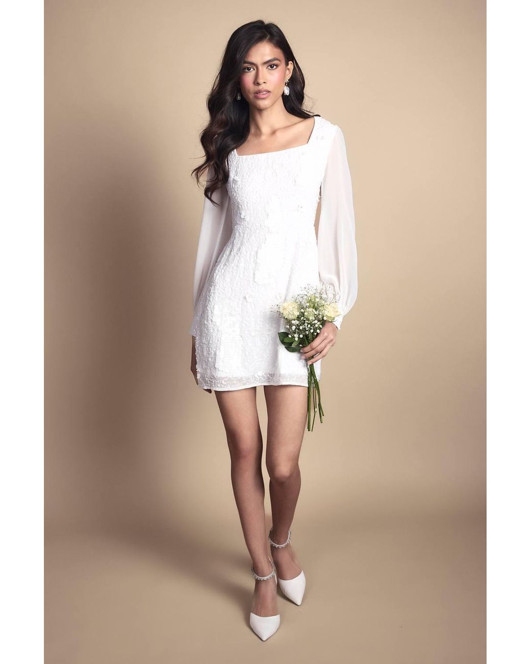 Coast Brown Bow Embellished Sleeve Mini Hen Dress