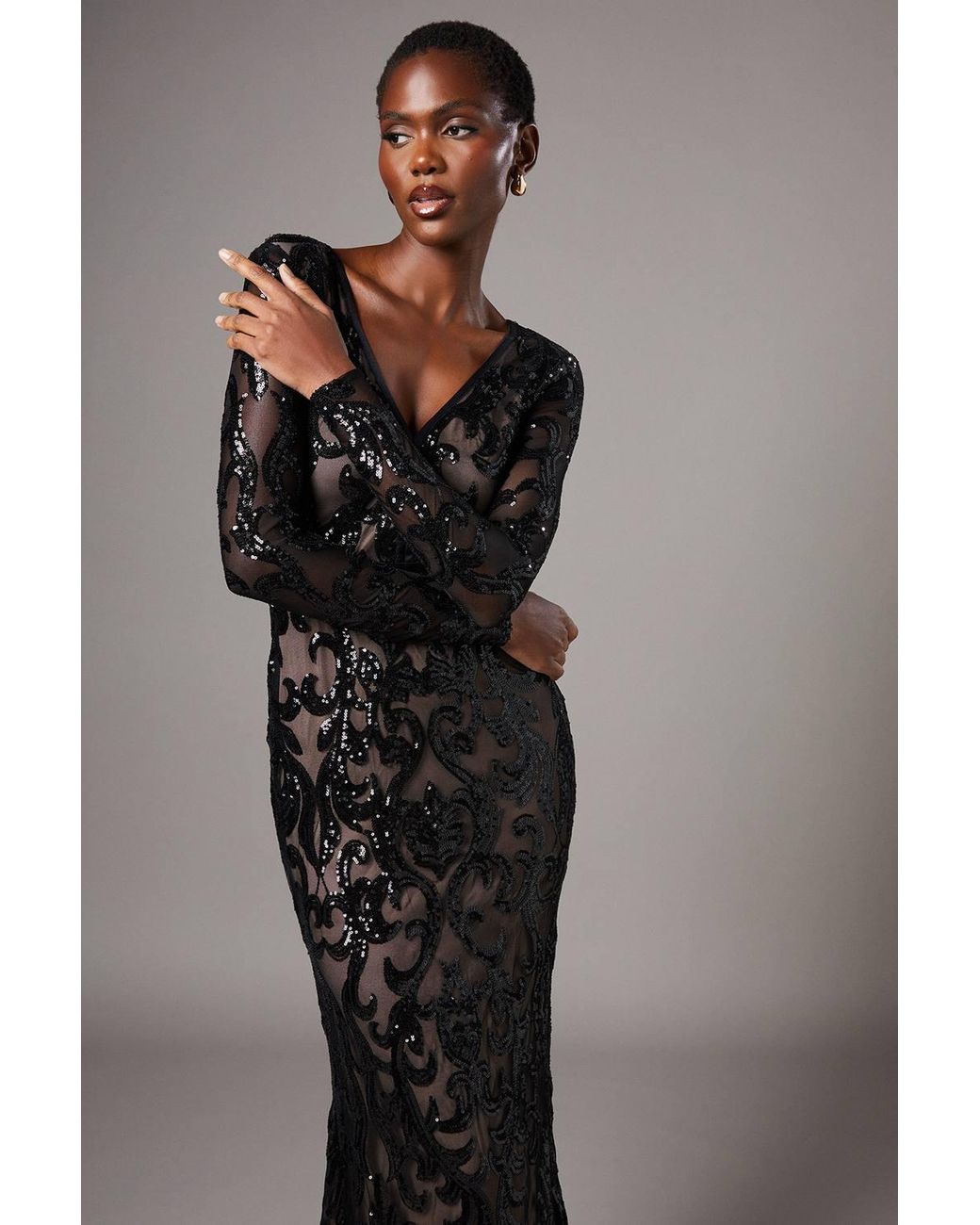 Coast Gray Long Sleeve Sequin Maxi Dress