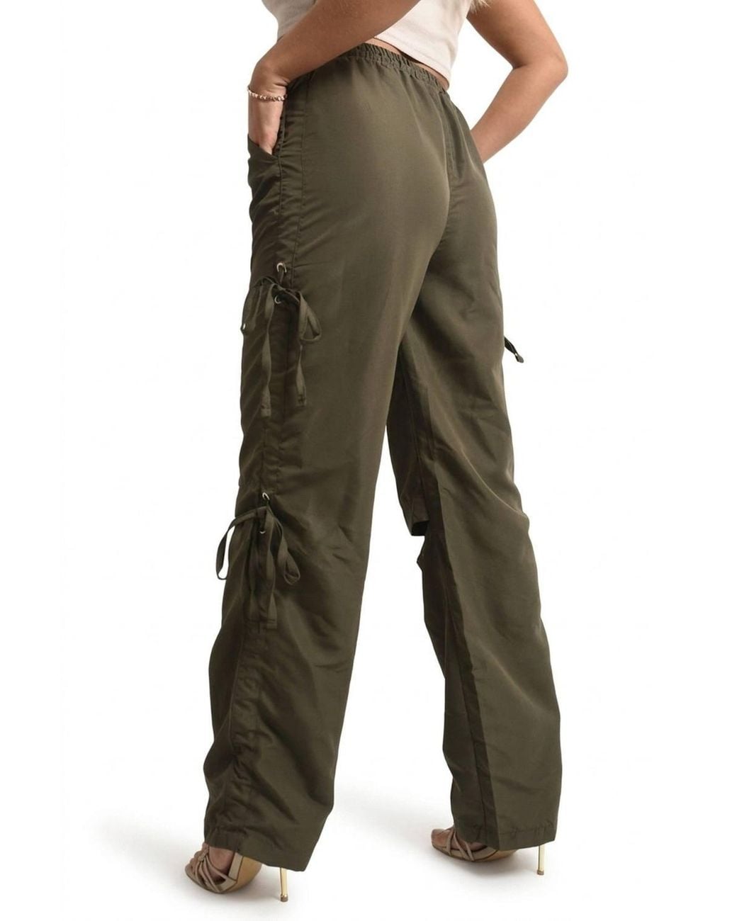 IKRUSH Green Mandy Knee Cut Out Cargo Trouser