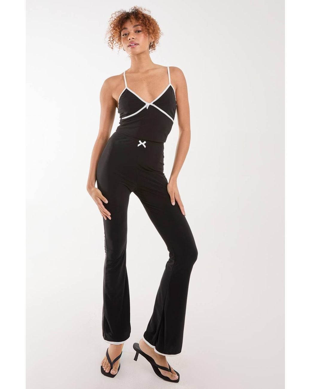 Pink Vanilla Black Bow Detail Piping Strappy Vest