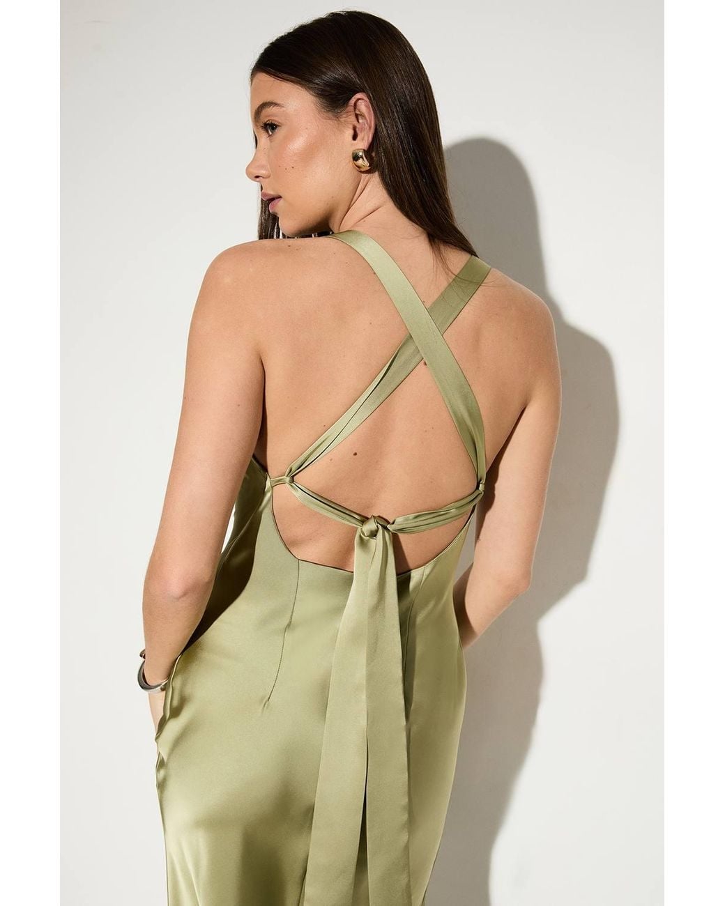 MissPap Green Premium Satin Cowl Neck Fishtail Maxi Dress