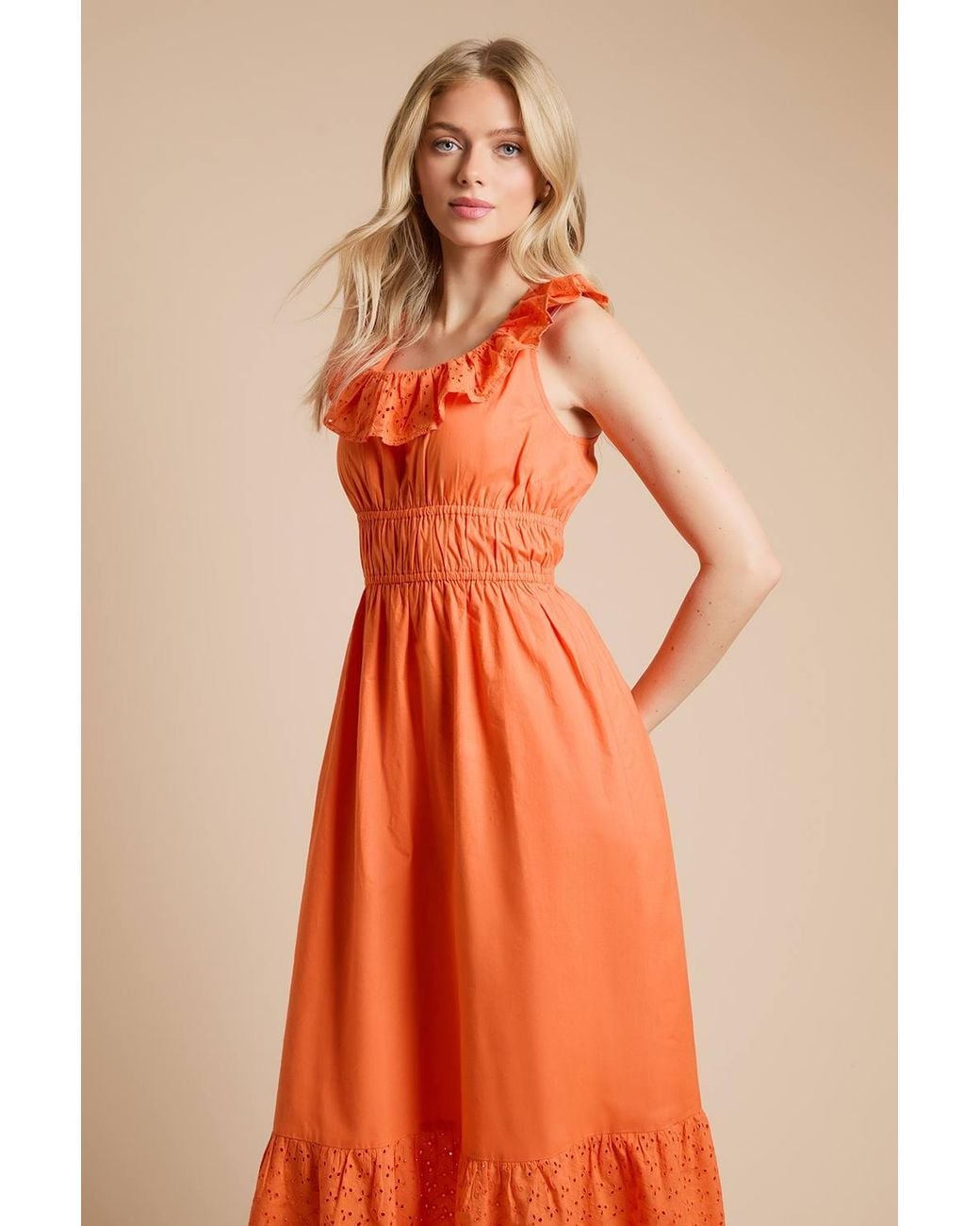 Dorothy Perkins Orange Broderie Ruffle Tiered Hem Maxi Dress