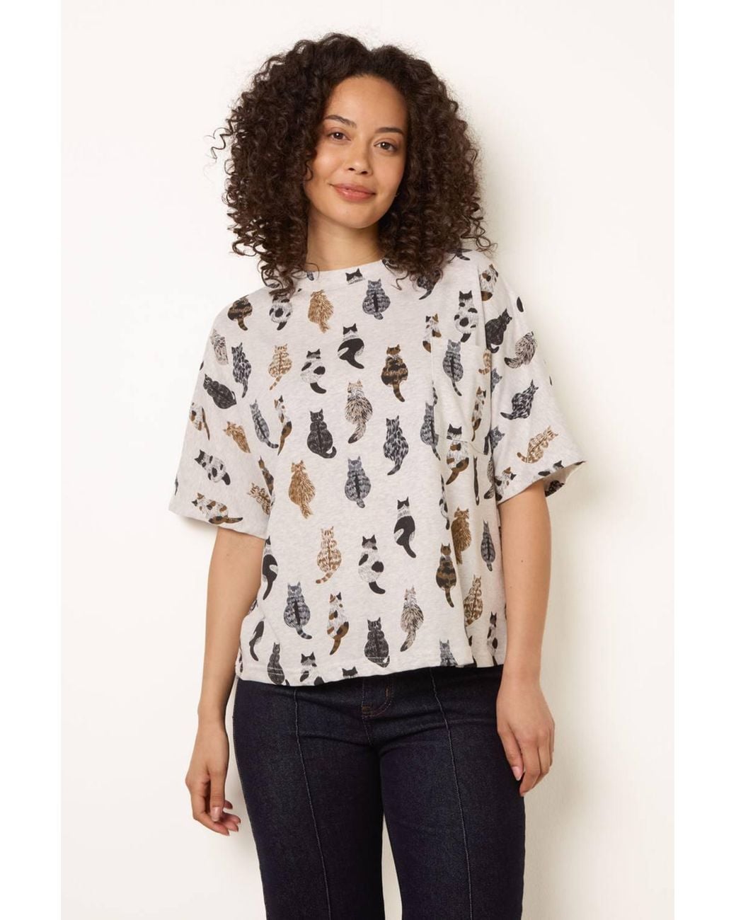 Blue Vanilla Brown Multi Short Sleeve Round Neck Top
