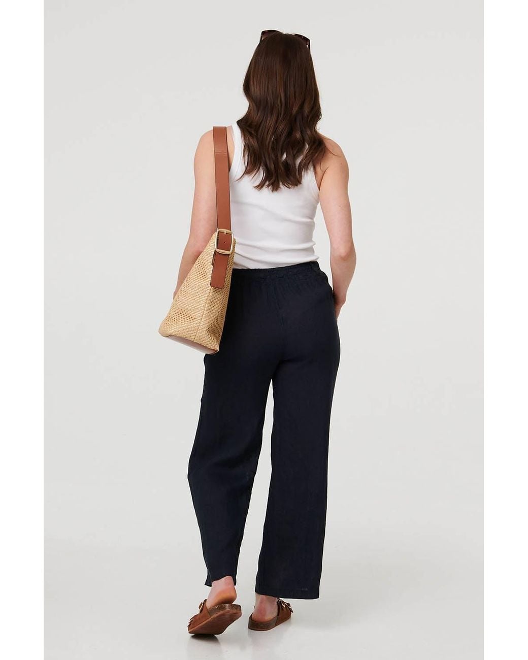 Izabel London Blue High Waist Wide Ankle Length Trousers