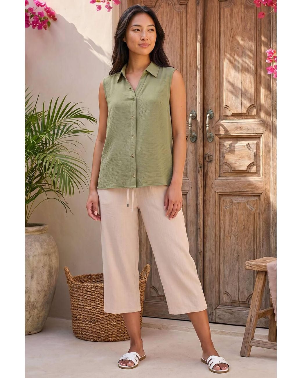 Roman Green Petite Button Up Front Blouse