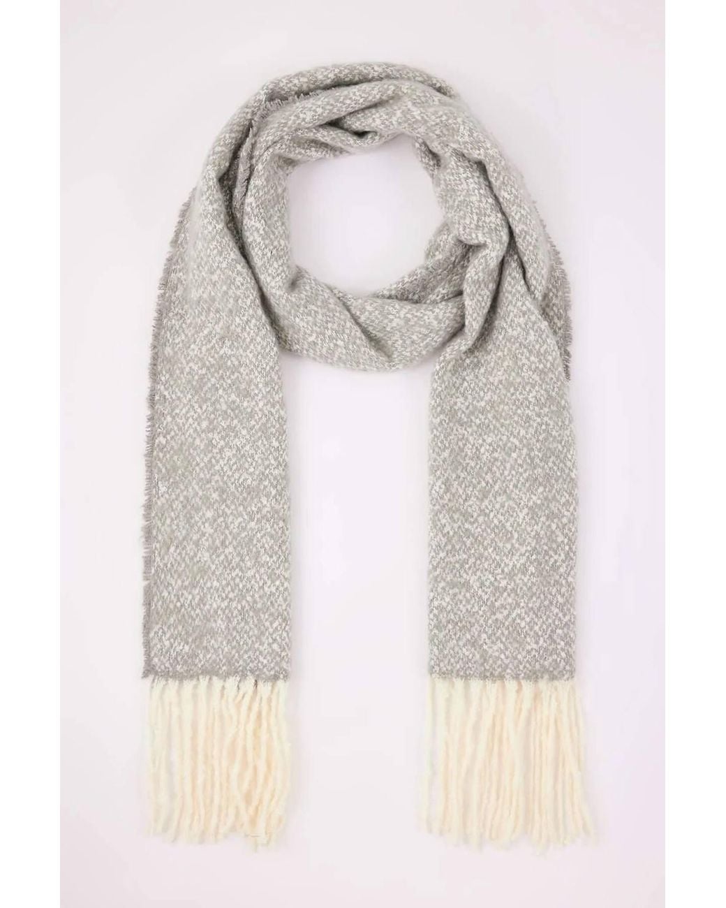 WOVCOR Gray Contrast Tassel Marled Boucle Oversized Winter Scarf