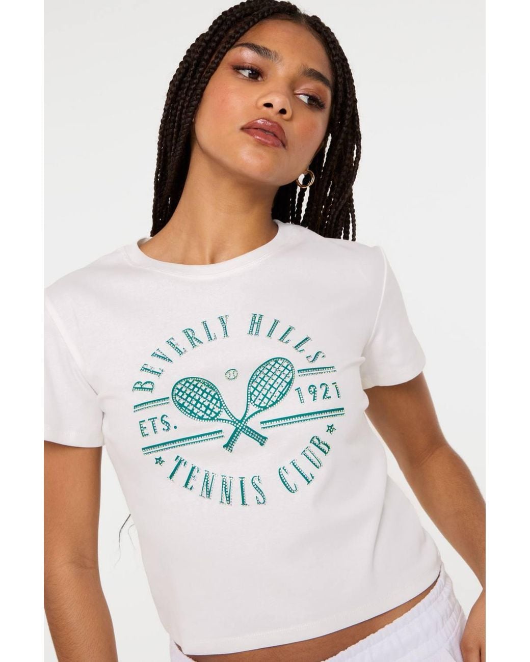 Pink Vanilla White Beverly Hills Tennis Embellished T-Shirt