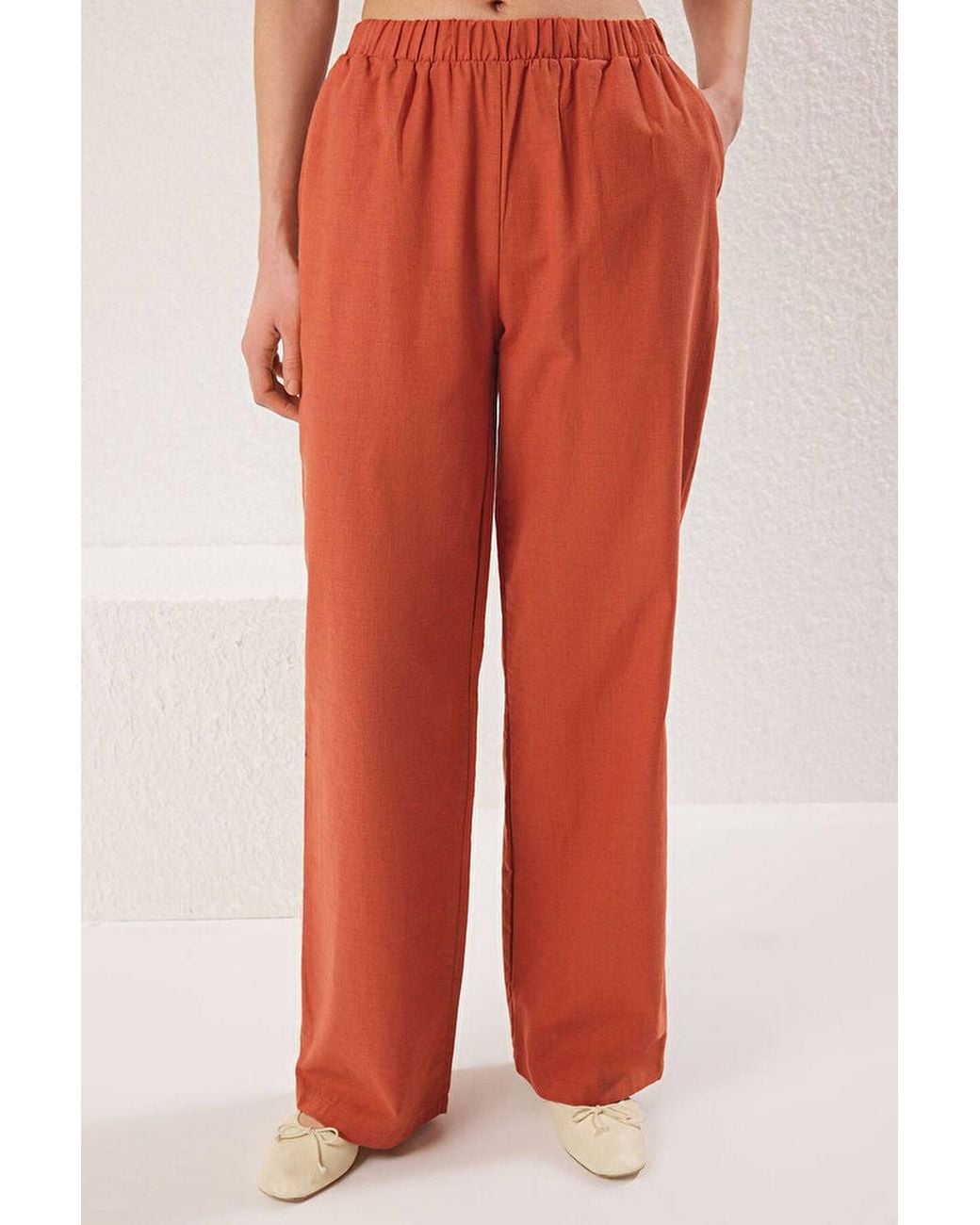 WOVCOR Red 2-Piece Linen-Look Woven Sleeveless Top & Wide-Leg Trouser Set