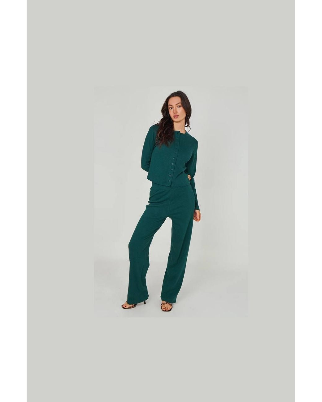 Urban Bliss Blue Ribbed Wide Leg Trouser