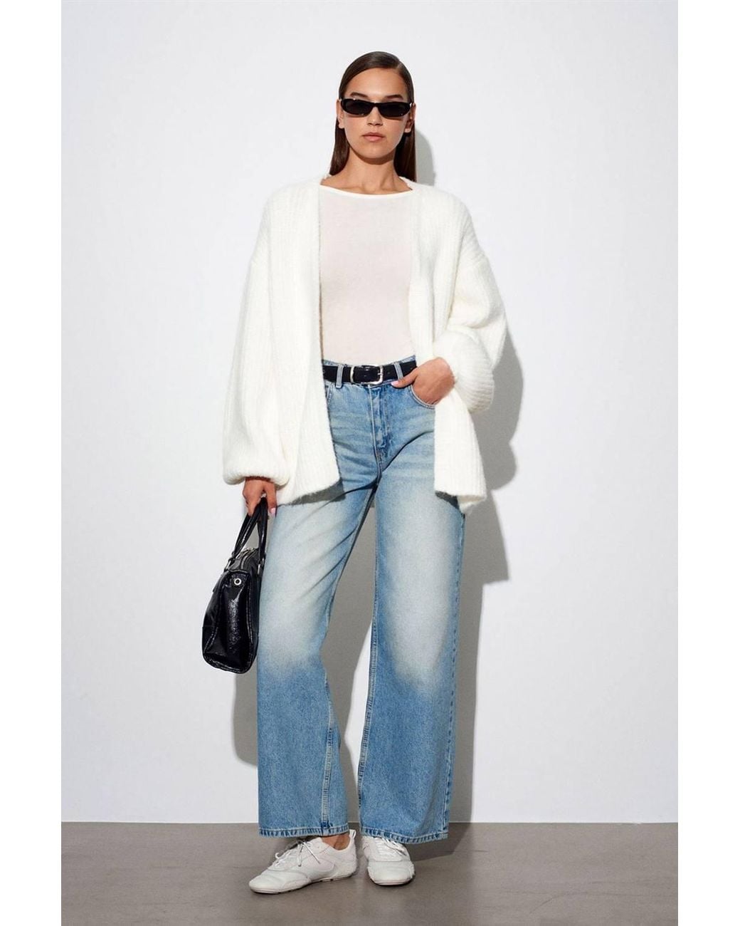 Dilvin White Ribbed Boat Neck Long-Sleeve Blouse