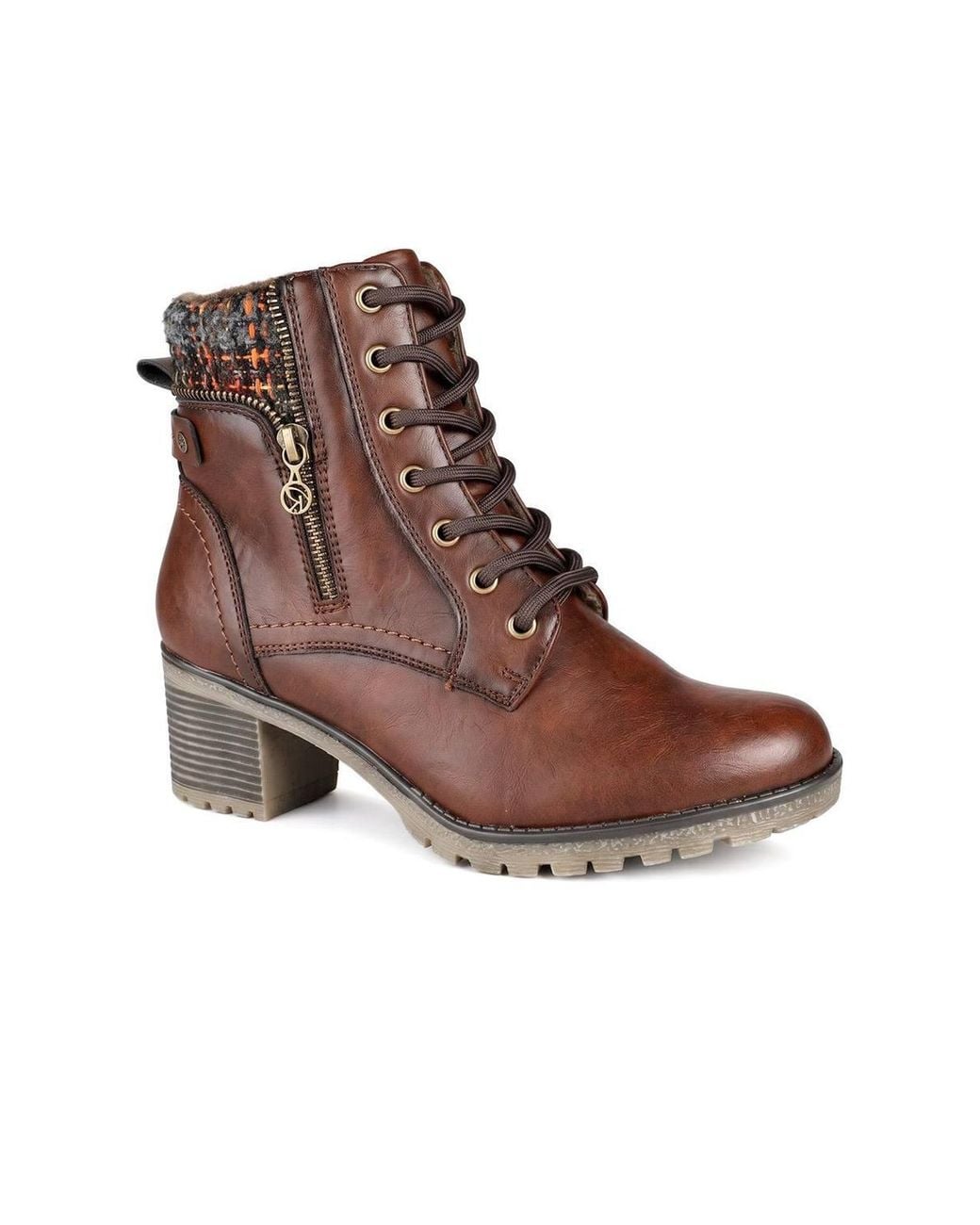 Pavers Brown Relife Block Heeled Knitted Cuff Ankle Boots