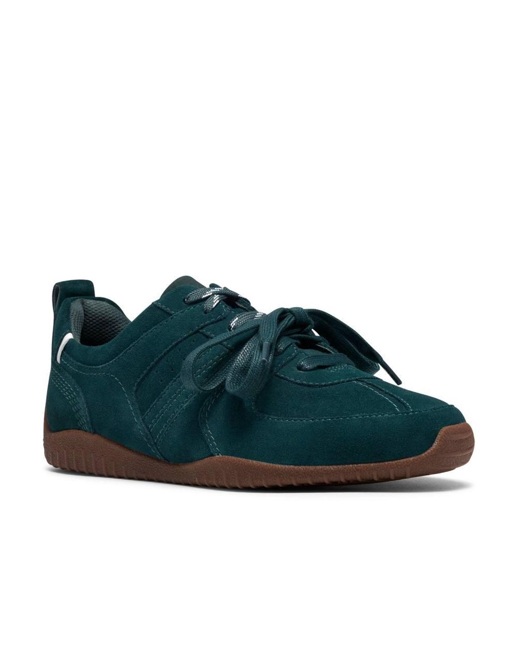 Clarks Green Meridor Lace Suede Trainers, Lace Up