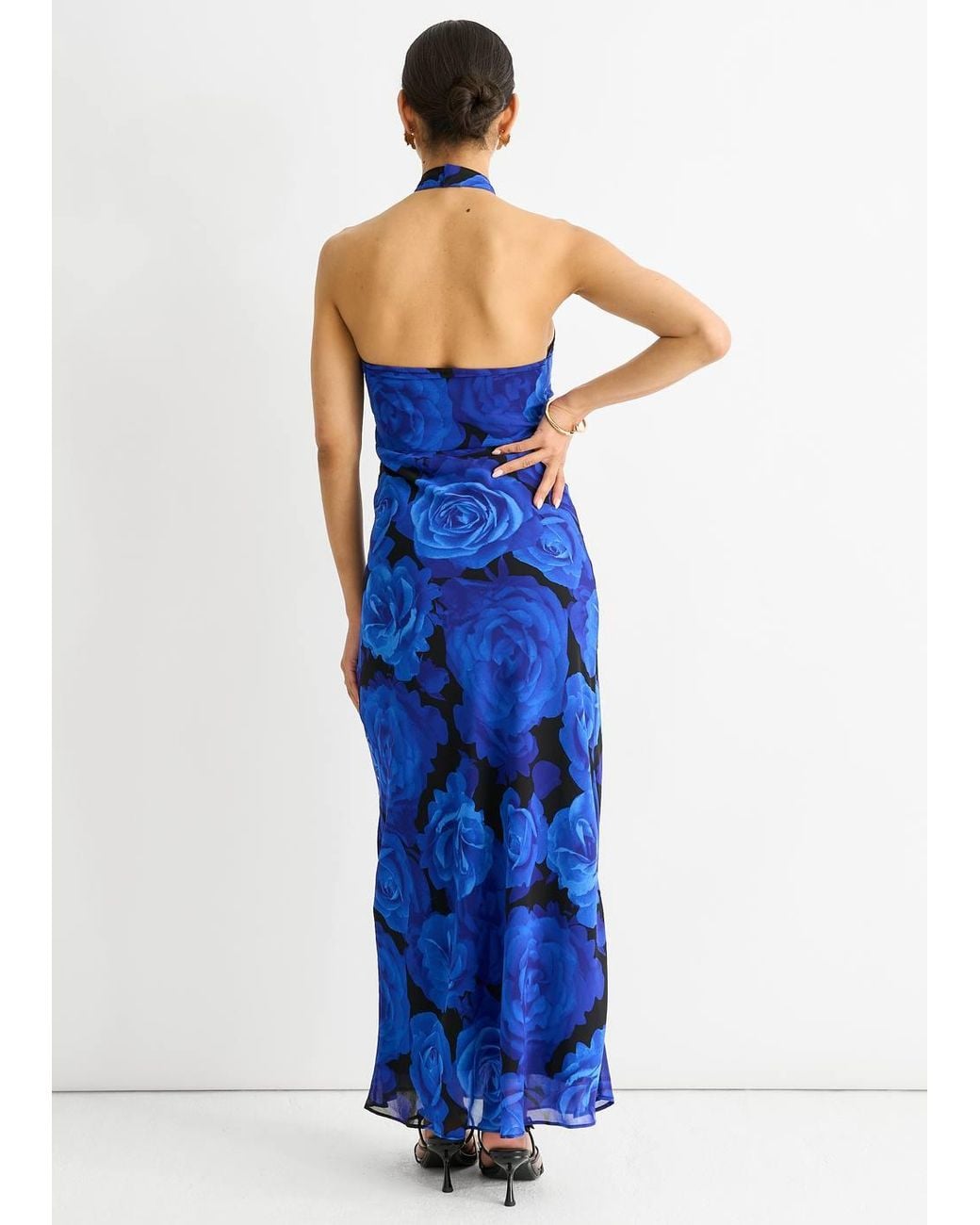 Gini London Blue Floral Occasion Halter Maxi Dress