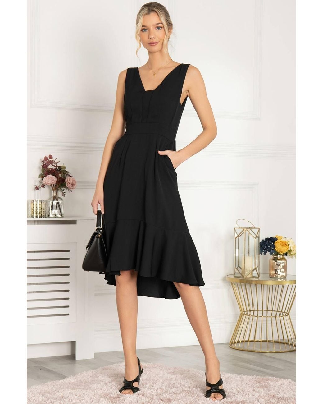 Jolie Moi Black Palmer Dip Hem Shift Dress
