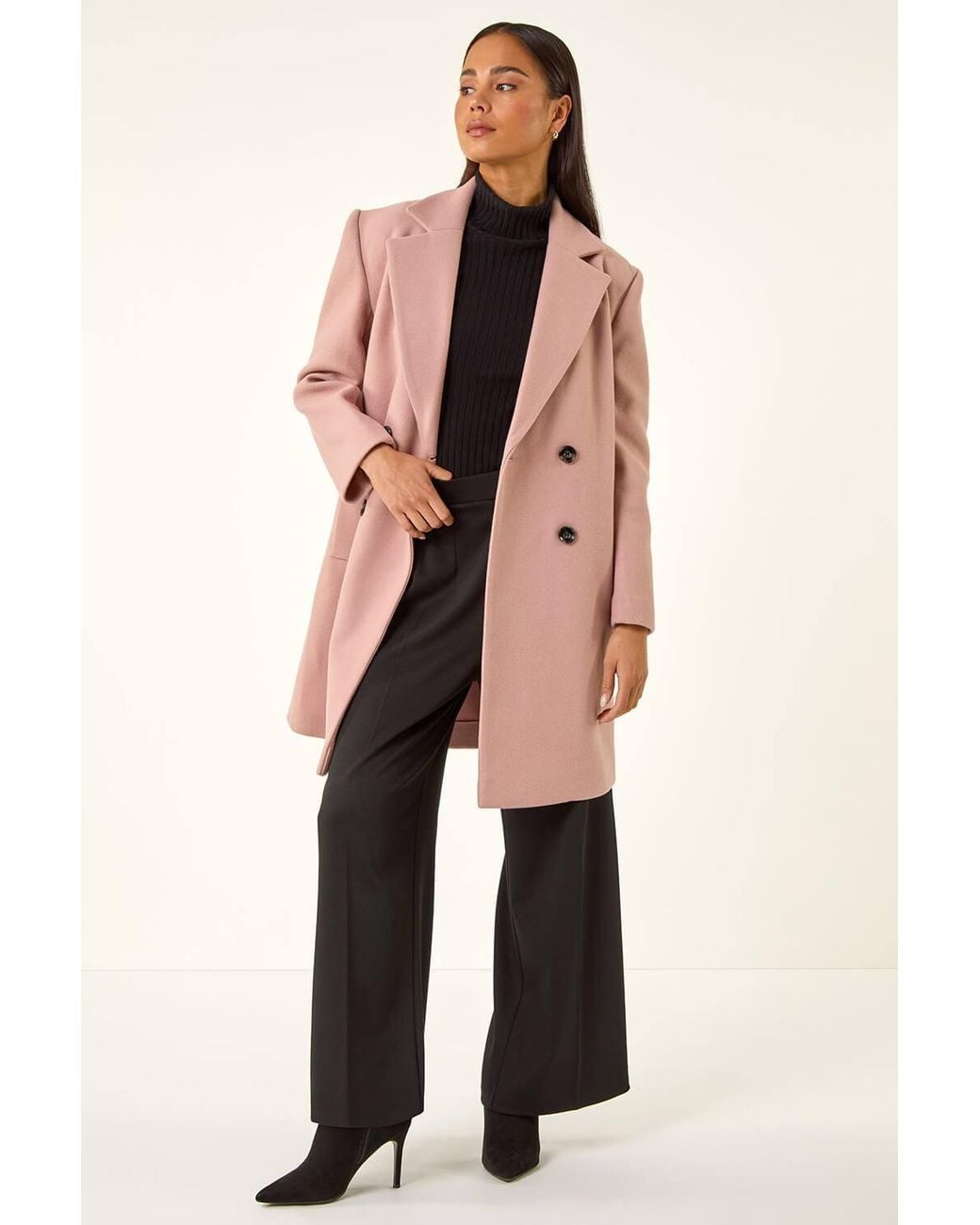 Roman Pink Petite Double Breasted Revere Collar Coat