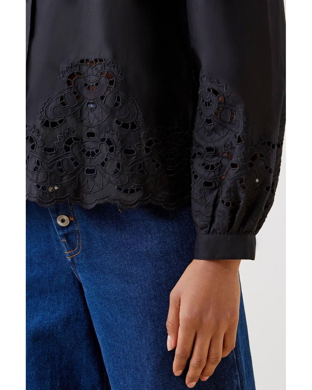 Finery London Blue Jayne Broderie Cotton Shirt