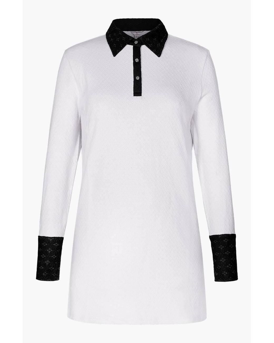 Enorsia White Laced Collar Jersey Tailored Shirt Tops