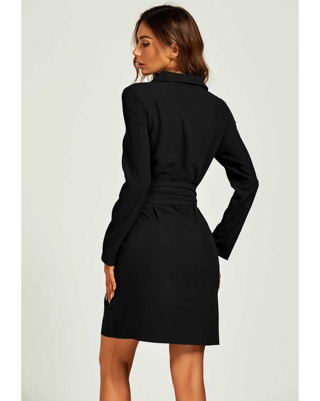 FS Collection Black Shirt Mini Wrap Dress
