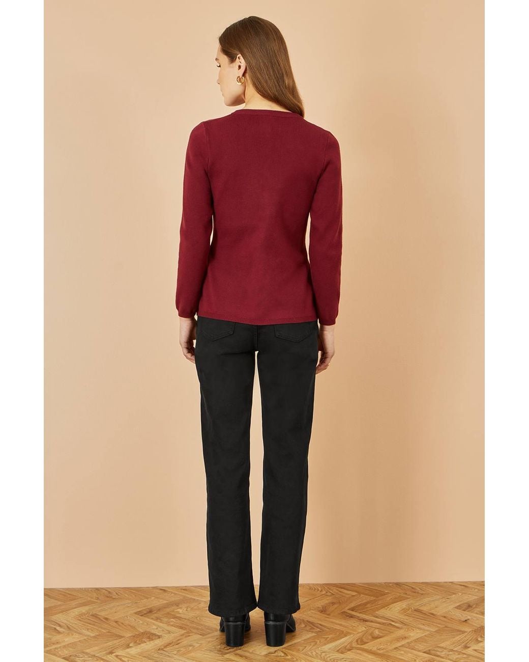 Yumi' Red Knitted Fitted Button Down Peplum Cardigan