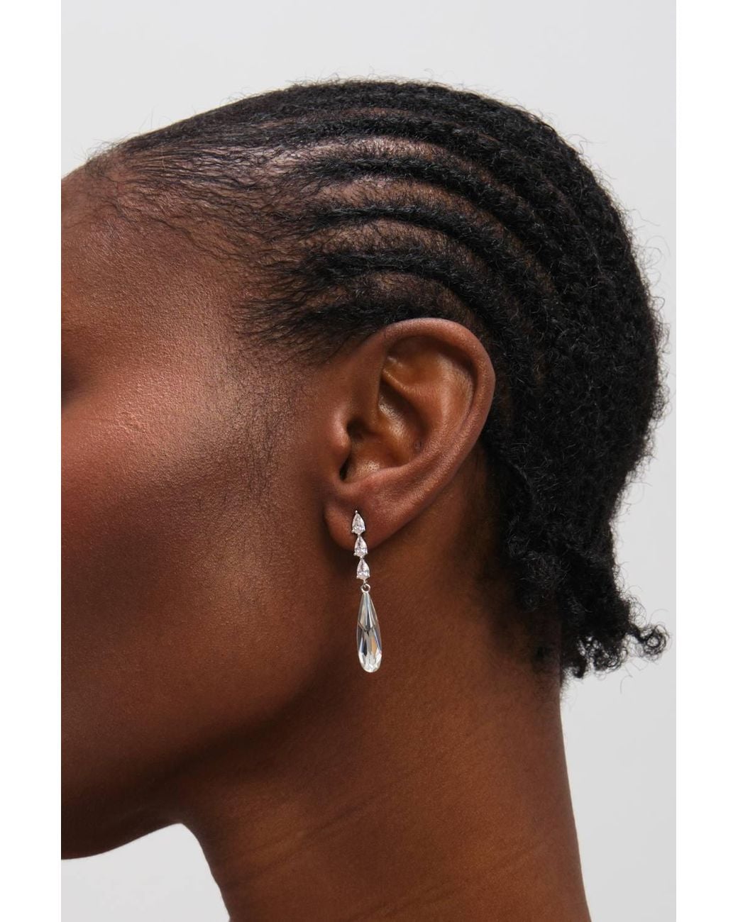Jon Richard White Rhodium Plated Linear Pear Drop Earrings