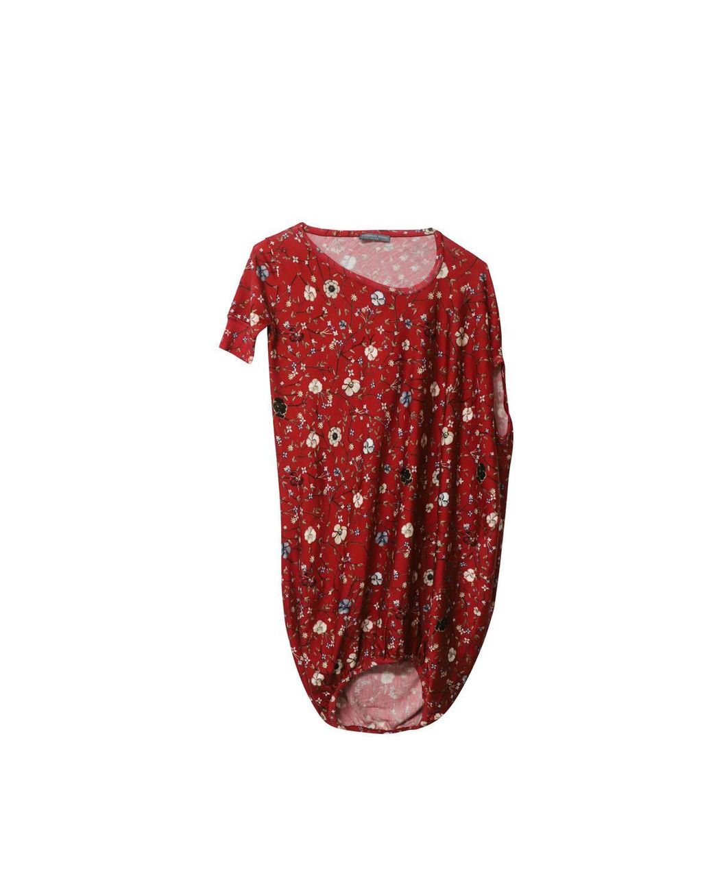 McQueen Red Preloved Asymmetric Back Draped Floral Dress
