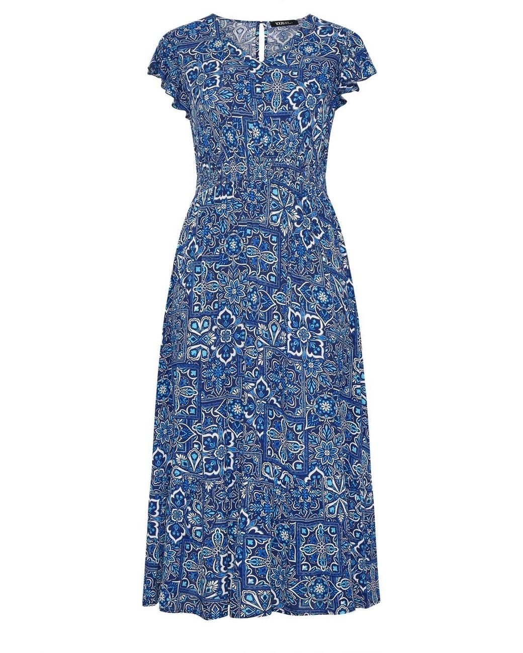 Yours Blue Tile Print Maxi Dress