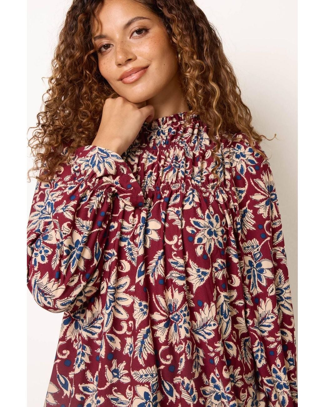 Blue Vanilla Red Long Sleeve Turtleneck Blouse