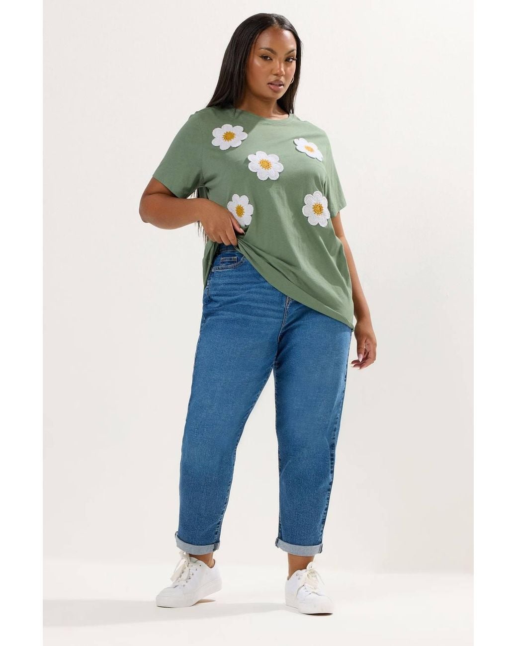 Yours Green Applique Daisy T-Shirt