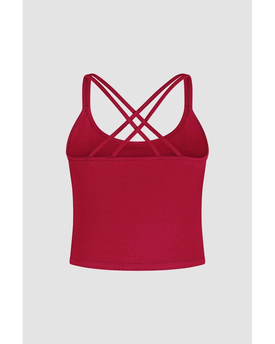 Enorsia Red Cotton Stretch Cross Back Crop Cami Tops